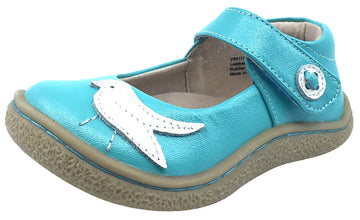 Livie & Luca Girl's Pio Pio Aqua Shimmer Smooth Leather with Sparkly Dove Detail Mary Jane Flat Shoes