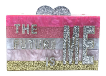 Bari Lynn Girl's The Future is Me Glitter Box Purse with Matching Chain Shoulder Strap