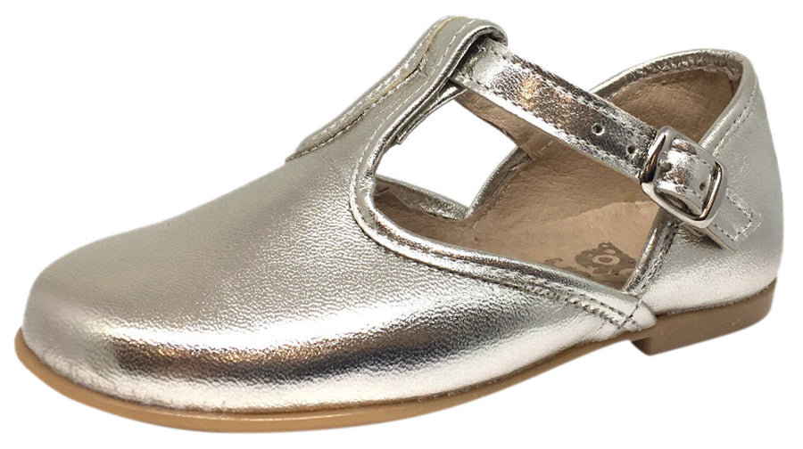 Hoo Shoes Girl's Chloe's Bright Metallic Gold T-Strap Adjustable Buckle Mary Jane Flats