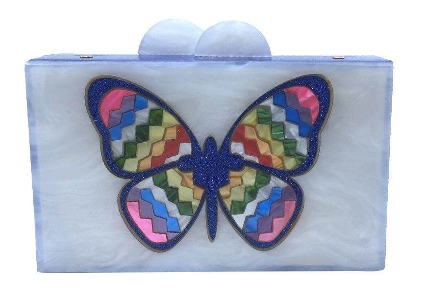 Bari Lynn Girl's Butterfly Rainbow Box Purse with Matching Chain Shoulder Strap