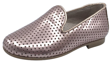 Hoo Shoes Girl's Smoking Loafer, Rose Gold Perforated Leather