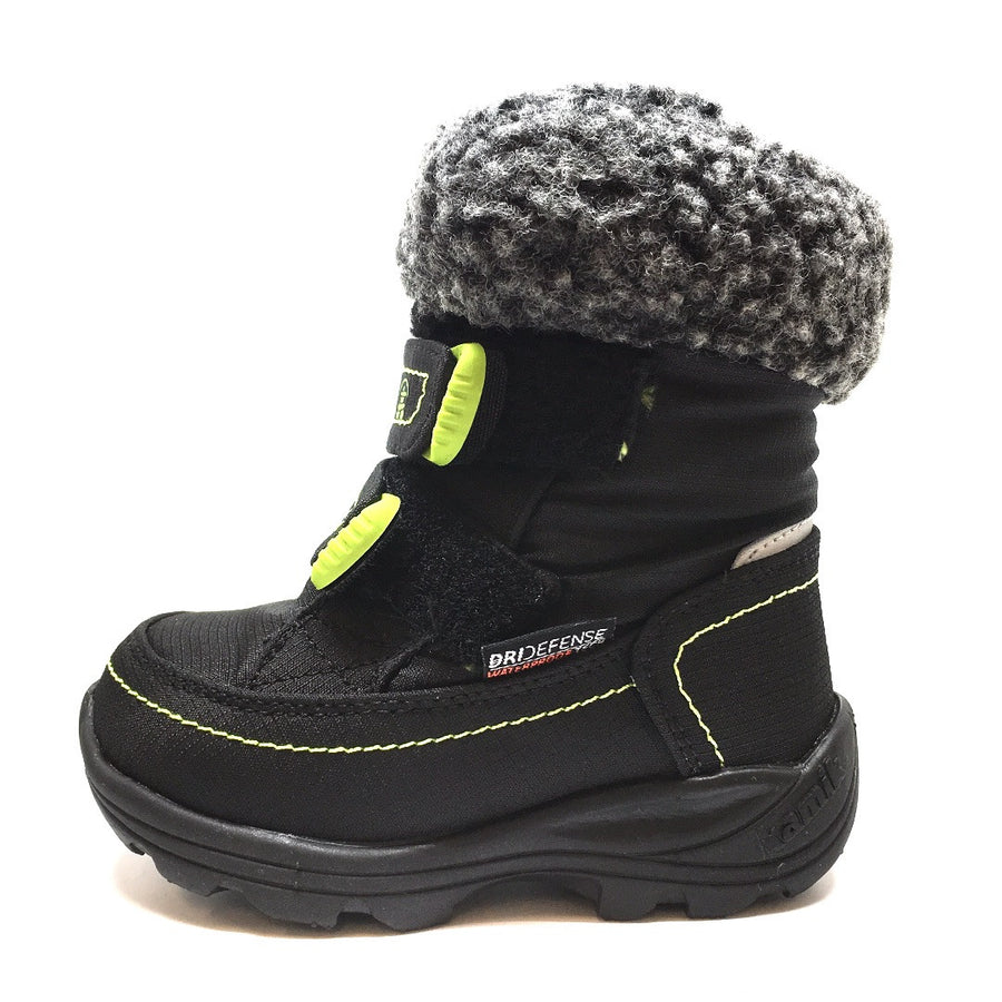 Kamik Boy's and Girl's Leaf Snow Boots, Black/Lime