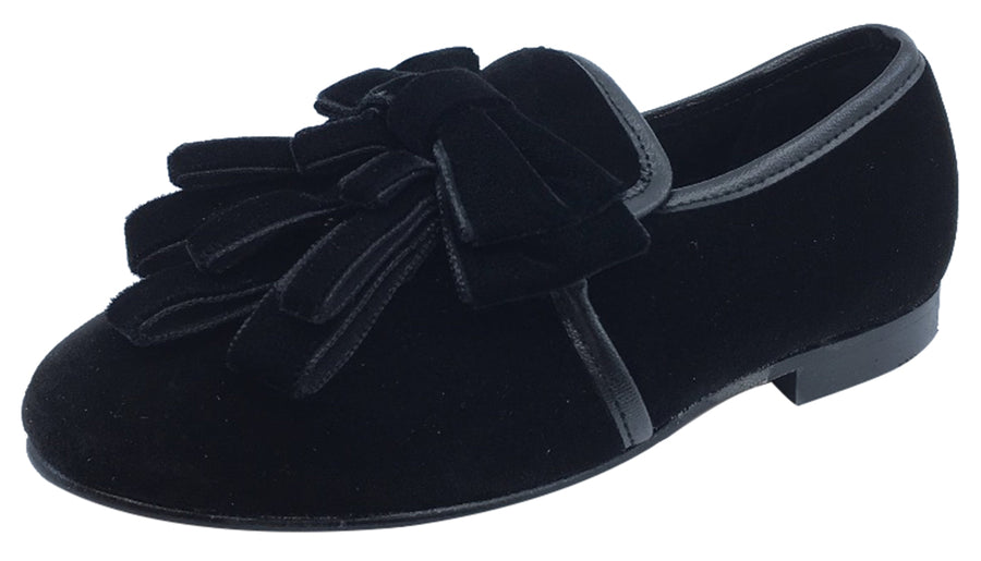 Luccini Girl's Black Velvet Slip On Ribbon Dress Shoe
