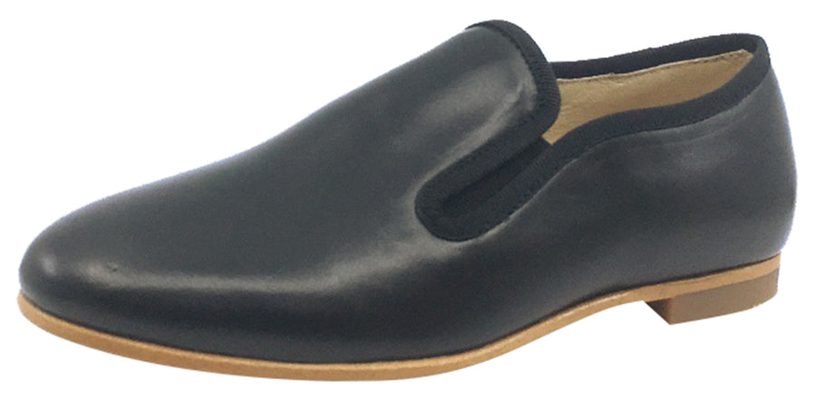 Luccini Girl's Slip-On Smoking Loafer, Black Leather
