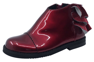 Luccini Girl's Ruffle Back Bootie, Burgundy Patent