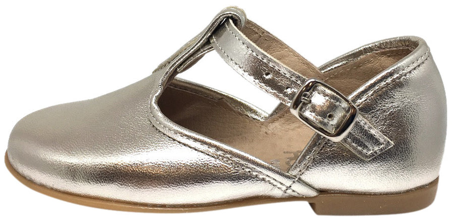 Hoo Shoes Girl's Chloe's Bright Metallic Gold T-Strap Adjustable Buckle Mary Jane Flats