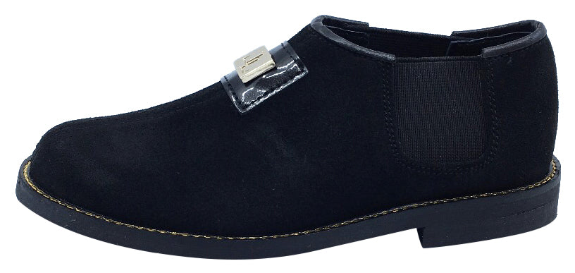 Luccini Maggie 2 Boy's & Girl's Black Suede Leather Slip On Dress Shoe