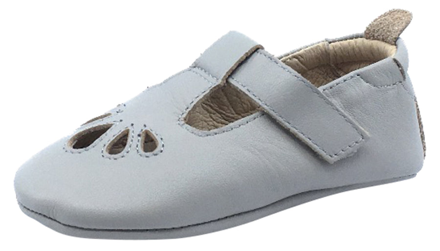 Old Soles Girl's 053 T-Petal Cut-Out Detail Grey Leather Mary Jane Flats