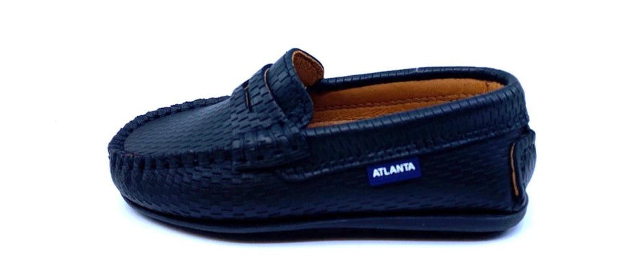 Atlanta Mocassin Boy's & Girl's Black Perforated Slip On Moccasin Penny Loafer Shoe