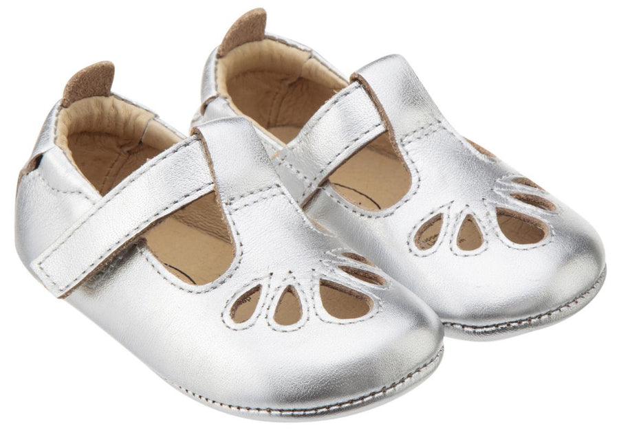 Old Soles Girl's 053 T-Petal Cut-Out Detail Silver Leather Mary Jane F ...