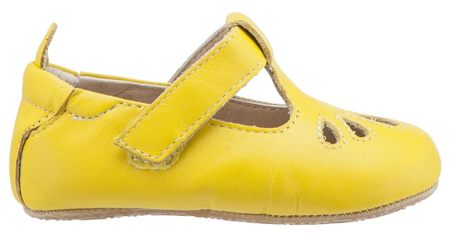 Old Soles Girl's 053 T-Petal Cut-Out Detail Sunflower Yellow Leather Mary Jane Flats