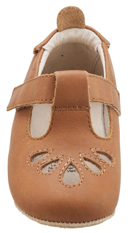Old Soles Girl's 053 T-Petal Cut-Out Detail Warm Tan Leather Mary Jane Flats