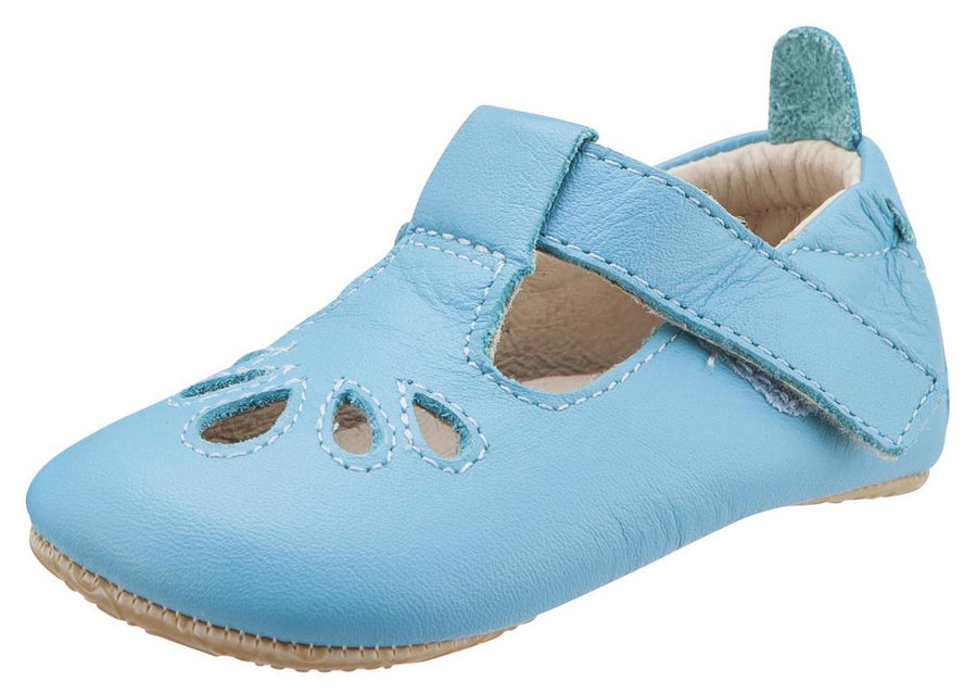 Old Soles Girl's 053 T-Petal Cut-Out Detail Turquoise Blue Leather Mary Jane Flats