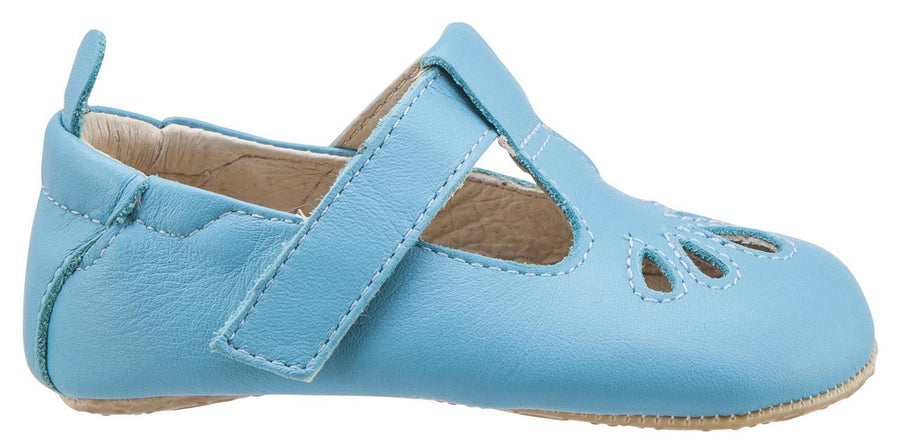 Old Soles Girl's 053 T-Petal Cut-Out Detail Turquoise Blue Leather Mary Jane Flats
