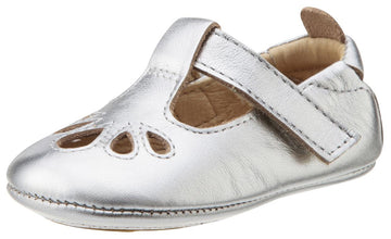Old Soles Girl's 053 T-Petal Cut-Out Detail Silver Leather Mary Jane Flats