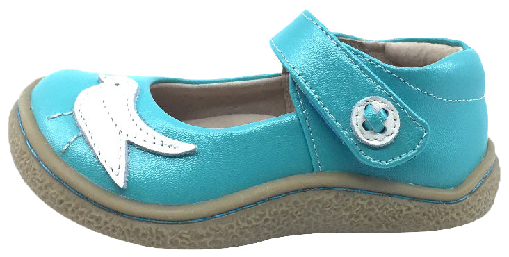 Livie & Luca Girl's Pio Pio Aqua Shimmer Smooth Leather with Sparkly Dove Detail Mary Jane Flat Shoes