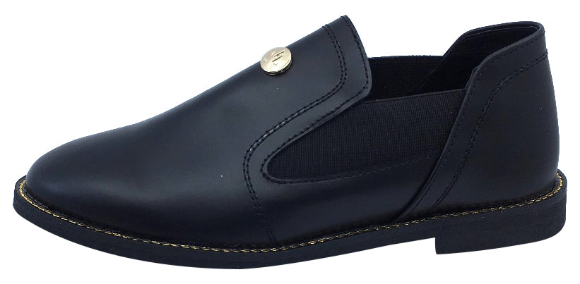 Luccini Girl's Slip-On Black Fashion Booties with Gold Trim