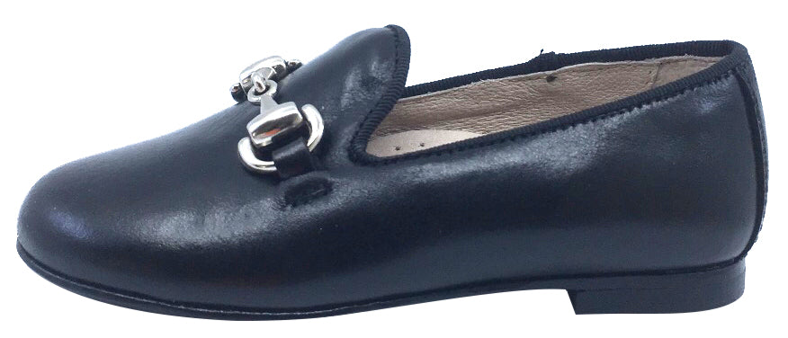 Hoo Shoes Smoking Loafer, Black Leather with Chain