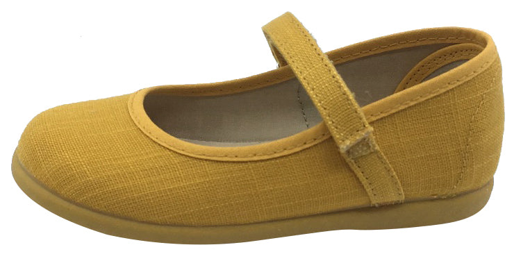 ChildrenChic Girl's Hook and Loop Mary Jane, Mustard Canvas