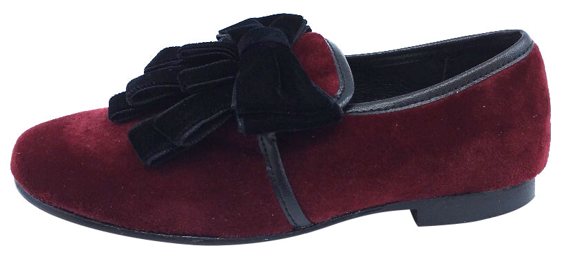 Luccini Girl's Burgundy Velvet Slip On Ribbon Dress Shoe