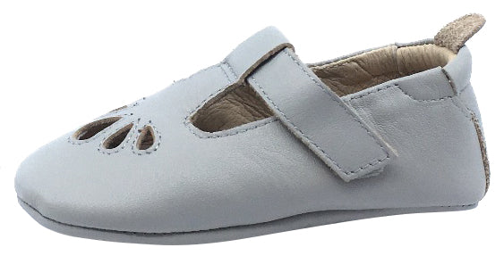 Old Soles Girl's 053 T-Petal Cut-Out Detail Grey Leather Mary Jane Flats