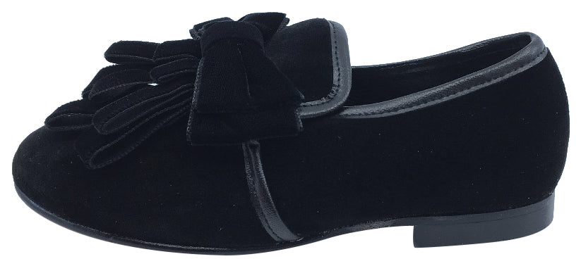 Luccini Girl's Black Velvet Slip On Ribbon Dress Shoe