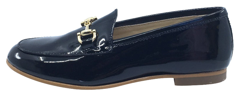 Luccini Girl's Chain Slip-On Smoking Loafer, Black Patent Leather