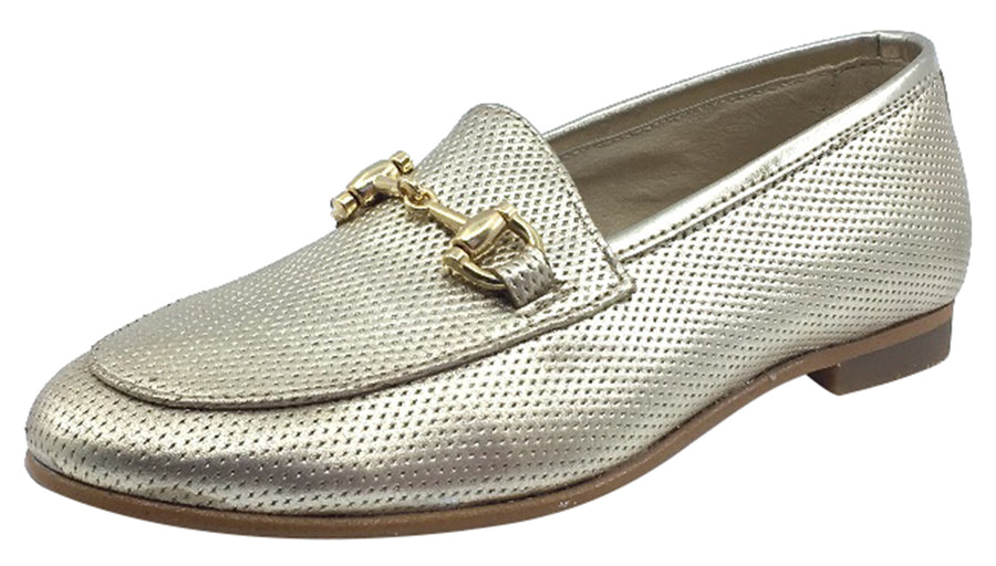 Luccini Girl's Slip-On Smoking Loafer, Champagne