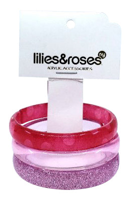 Lilies & Roses NY Purple Glitter, Rose Transparent, Pink Print 3-Pack Bracelet