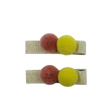 Five / Eleven Hairclip Pom Pom H Gold Pink Yellow