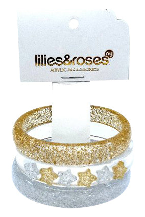 Lilies & Roses NY Silver Glitter, Star, Gold Glitter 3-Pack Bracelet
