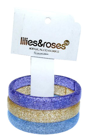 Lilies & Roses NY Blue Glitter, Violet Glitter, Gold Glitter 3-Pack Bracelet