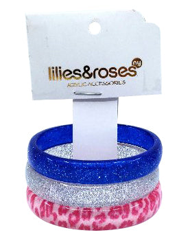 Lilies & Roses NY Blue Glitter, Silver Glitter, Pink Print 3-Pack Bracelet