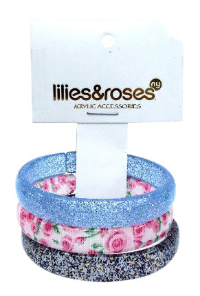 Lilies & Roses NY Multi Glitter, Blue Glitter, Rose Print 3-Pack Bracelet