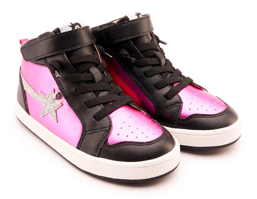 Old Soles Girl's 1007 Team-Star Casual Shoes - Fuchsia Foil / Glam Argent / Black / White Black Sole