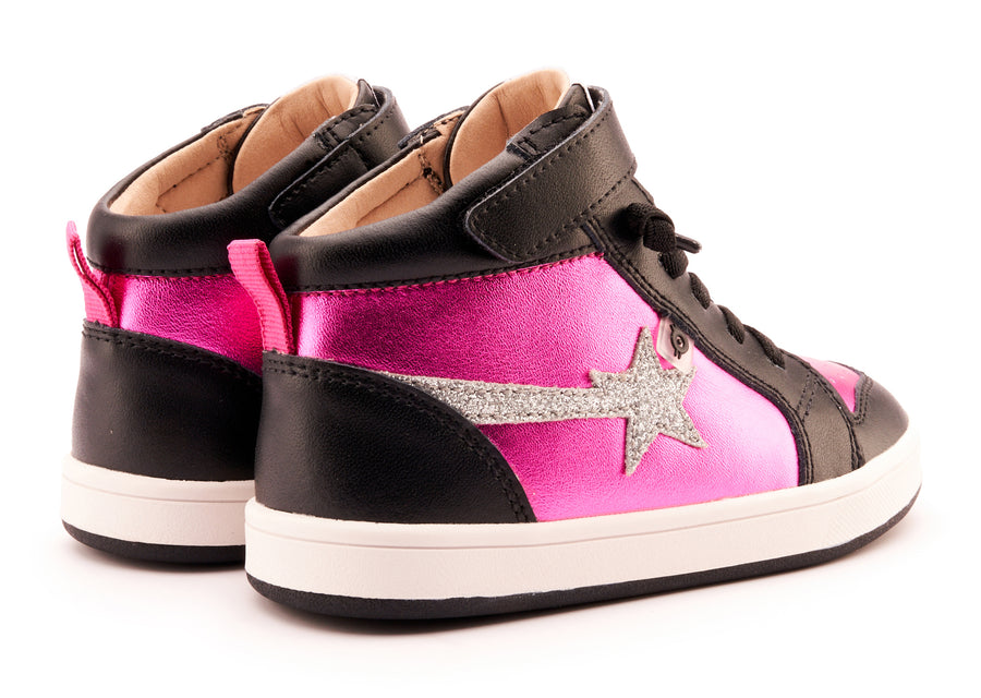 Old Soles Girl's 1007 Team-Star Casual Shoes - Fuchsia Foil / Glam Argent / Black / White Black Sole