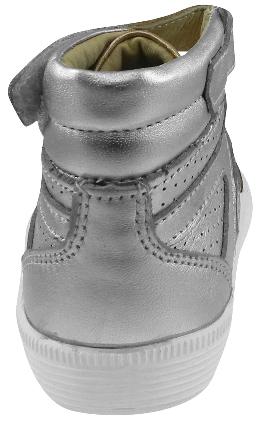 Old Soles Boy's and Girl's Star Jumper Silver Leather Elastic Lace Hook and Loop High Top Sneaker