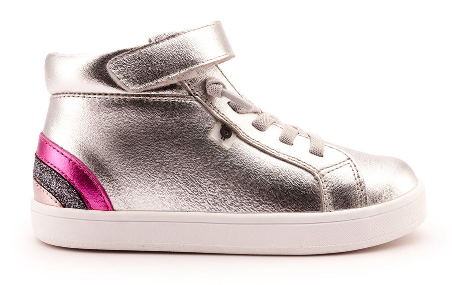 Old Soles Girl's 1011 Sneaksta Rainbow Casual Shoes - Silver / Fuchsia Foil