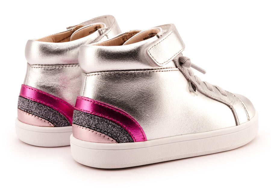 Old Soles Girl's 1011 Sneaksta Rainbow Casual Shoes - Silver / Fuchsia Foil