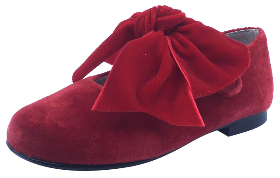 Hoo Shoes Girl's Velvet Mary Jane, Red with Bow