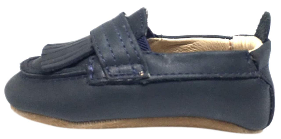 Old Soles Boy's and Girl's Distressed Navy Leather Bambini Domain Tassel Fringe Loafer Crib Walker Baby Shoe