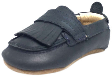 Old Soles Boy's and Girl's Distressed Navy Leather Bambini Domain Tassel Fringe Loafer Crib Walker Baby Shoe