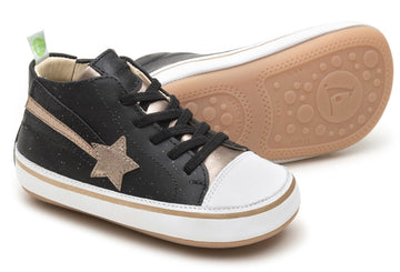 Tip Toey Joey Girl's and Boy's Shooting Star Sneakers, Black Galaxy/Gold Metallic