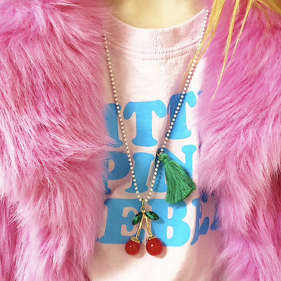 Gunner & Lux Rhinestone Cherries Necklace
