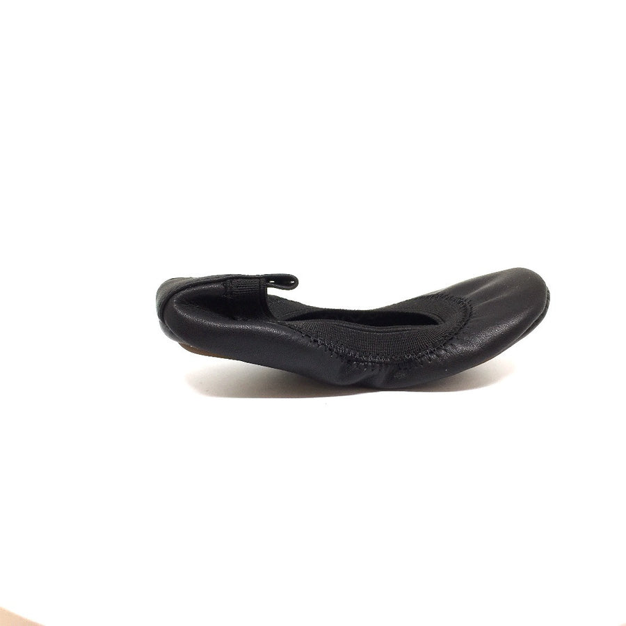 Yosi Samra Girl's Sammie Black Smooth Leather Elastic Foldable Ballet Flats