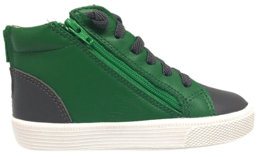 Old Soles Boy's and Girl's Green Leather Tri-Zip High Top Elastic Lace Up Zipper Slip On Sneaker