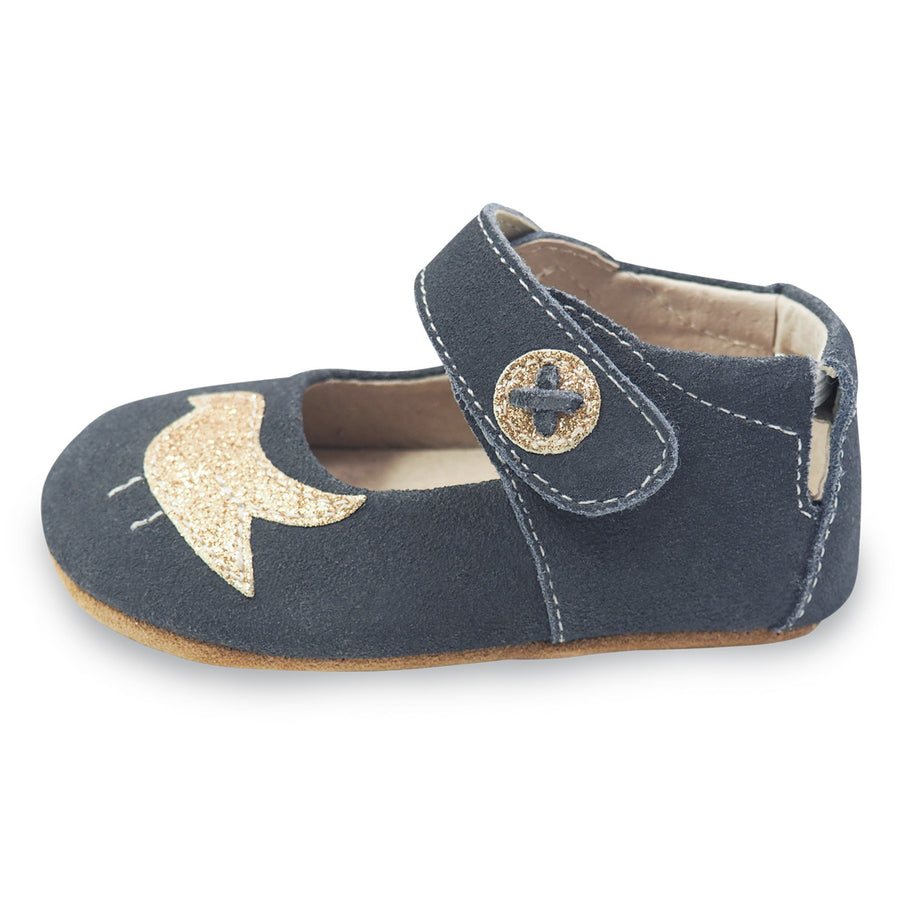 Livie & Luca Girl's Pio Pio Gray Suede Leather Shimmer Dove Hook and Loop Mary Jane Shoes