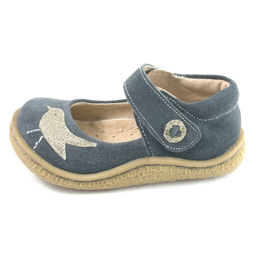 Livie & Luca Girl's Pio Pio Gray Suede Leather Shimmer Dove Hook and Loop Mary Jane Shoes