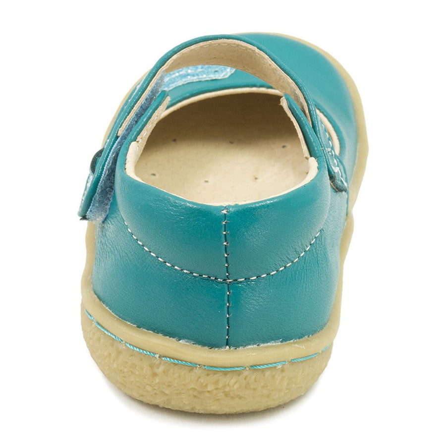 Livie & Luca Girl's Pio Pio Teal Leather Shimmer Dove Hook and Loop Mary Jane Shoes
