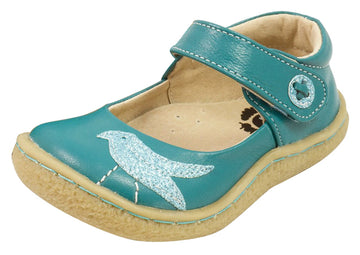 Livie & Luca Girl's Pio Pio Teal Leather Shimmer Dove Hook and Loop Mary Jane Shoes